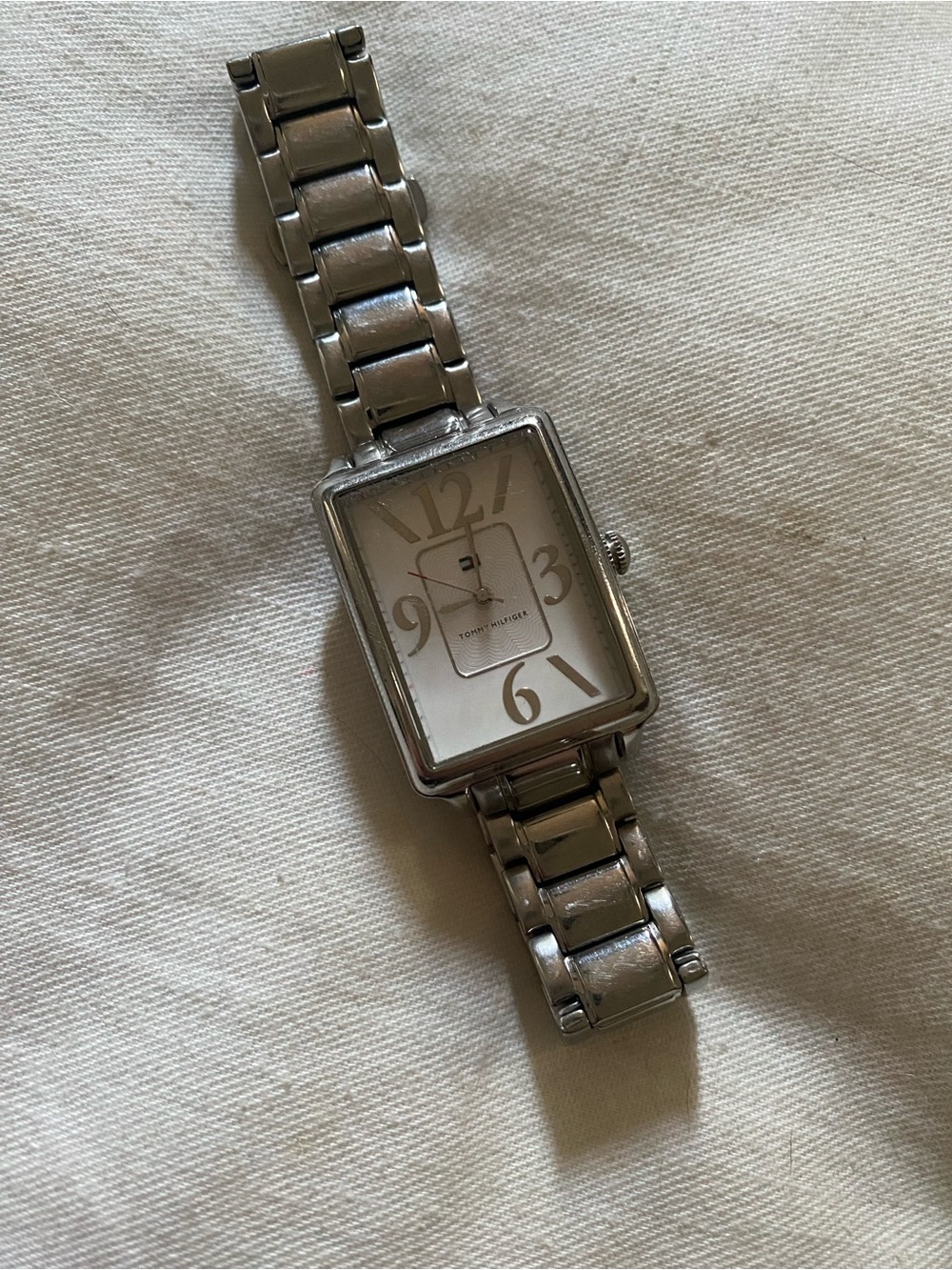 Tommy Hilfiger Silver Rectangular Men's Bracelet Watch with White Dial
